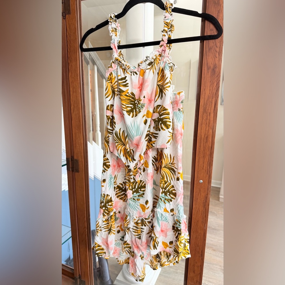 SO Girls - White Maxi Skirt with Pink & Green Tropical Print